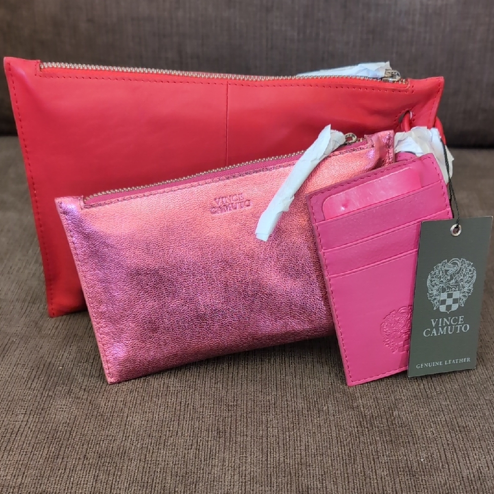 Vince Camuto Pink and Red Cosmetic Bag Set